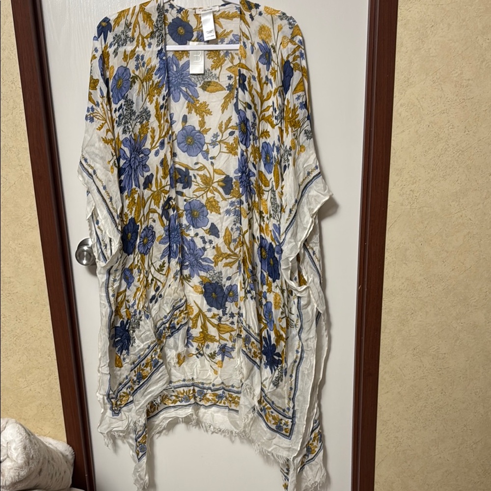 Maurices Floral Kimono with Blue and Yellow Accents One Size
